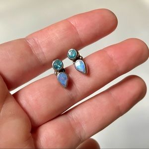 Opal and Blue Topaz Sterling Silver Drop Post Earrings